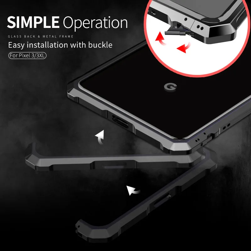 For Google Pixel 3 3XL Bumper Pixel3 Phone Cases Aluminum Metal Frame with Clear Tempered Glass Back Cover for XL |