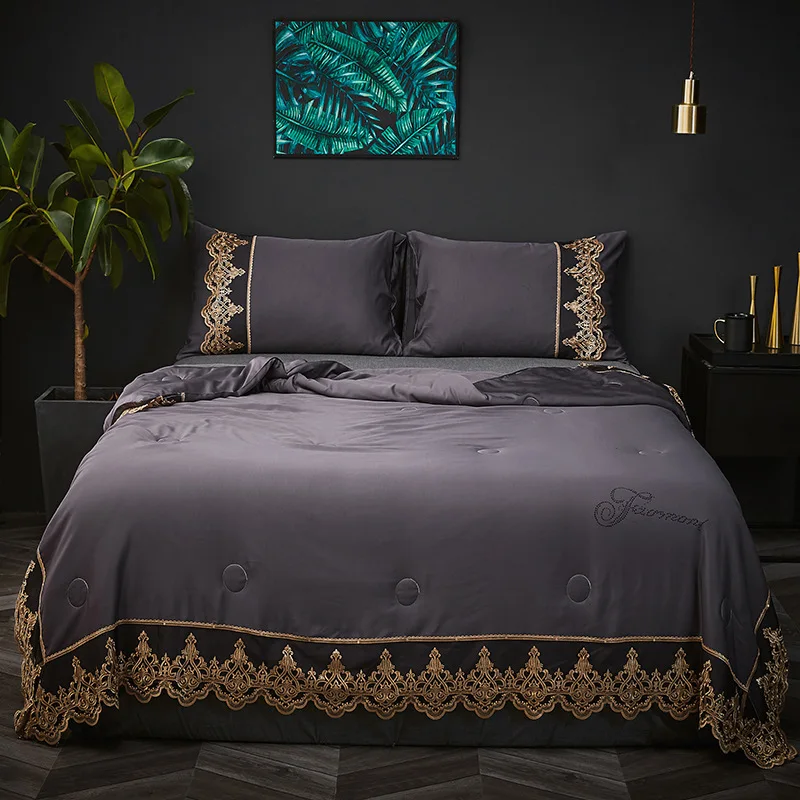 2019 DeMissir Luxury Tencel Baroque Style Summer Cool Quilt European Lace Edged Wash Air Conditioner Thin Comforter as Blanket | Дом и сад