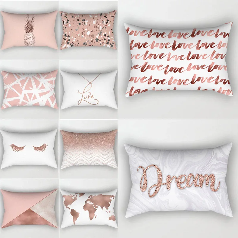 

Pillow Covers High Quality 30x50cm Rose Golden Pink Home Textile Geometric 1PC Popular Decorative