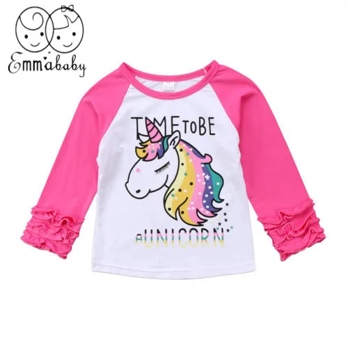 Emmaababy/новый детский топ с единорогом из мультфильма для маленьких девочек