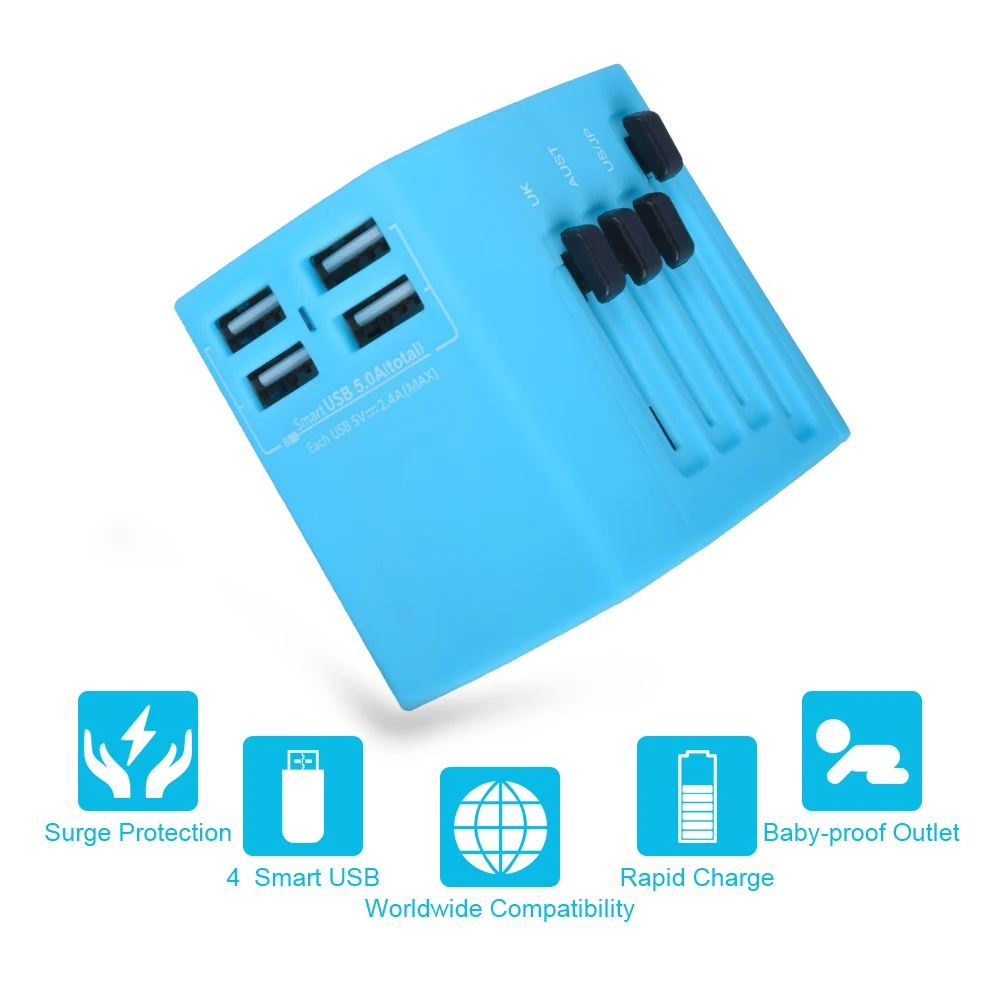 Highever 2000 W дорожный адаптер Международный Универсальный питания 4 USB порта