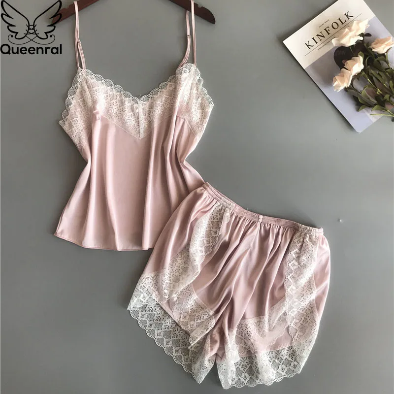 Queenral женские пижамы для сна Lounge сексуальное женское белье Femme шелковый атлас