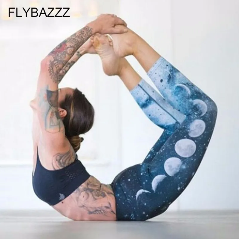 New Blue Moon Shade Print Yoga Legging For Women Ornamental Night Sky Printed Workout Sports Pants Starry Sky Jogging Trousers