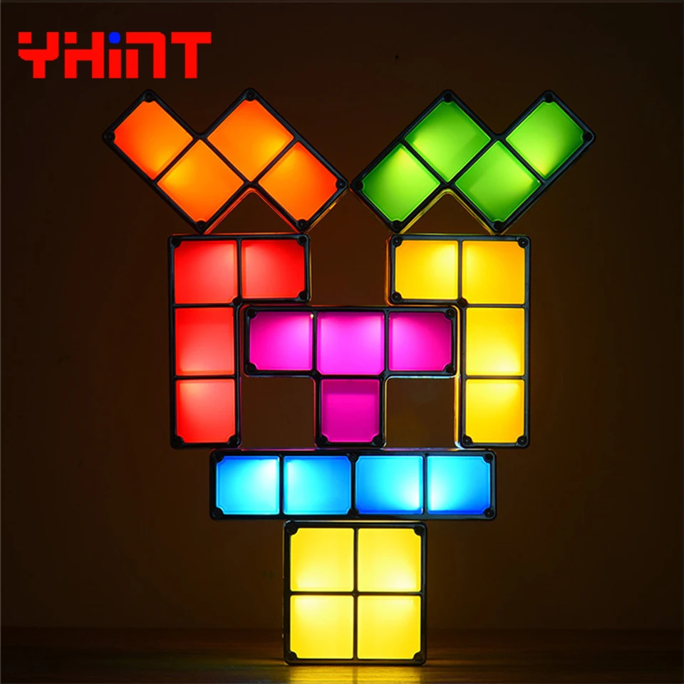 DIY тетрис лампа головоломка свет Штабелируемый LED Настольная конструктивный блок