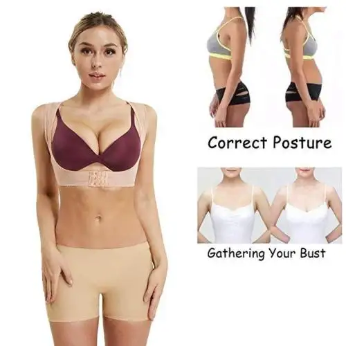 

New Solid Bust Push Up Body Shaper Bra Posture Corrector Back Brace Support Shoulder Belt