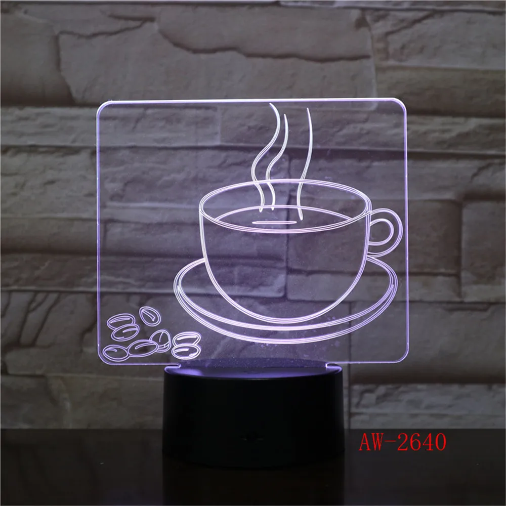 3D лампа кофейная чашка Иллюзия светодиодсветодиодный USB сенсорный RGB 7 цветов