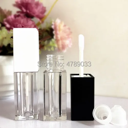 

10pcs 5ml Empty Square Lip Gloss Tubes Transparent Lip Balm Tube Lipstick Mini Sample Cosmetic Container With Black/White Cap