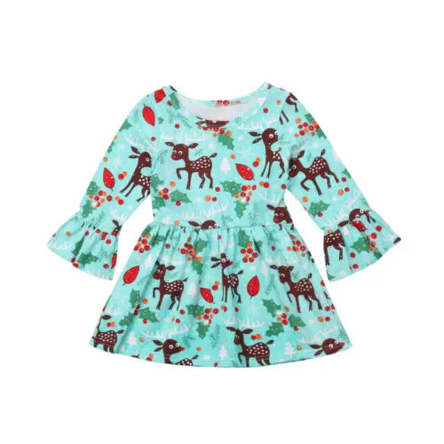 AU Sale Kids Baby Girl Xmas Deer Bell Sleeve Party Toddler Dress Clothes | Детская одежда и обувь