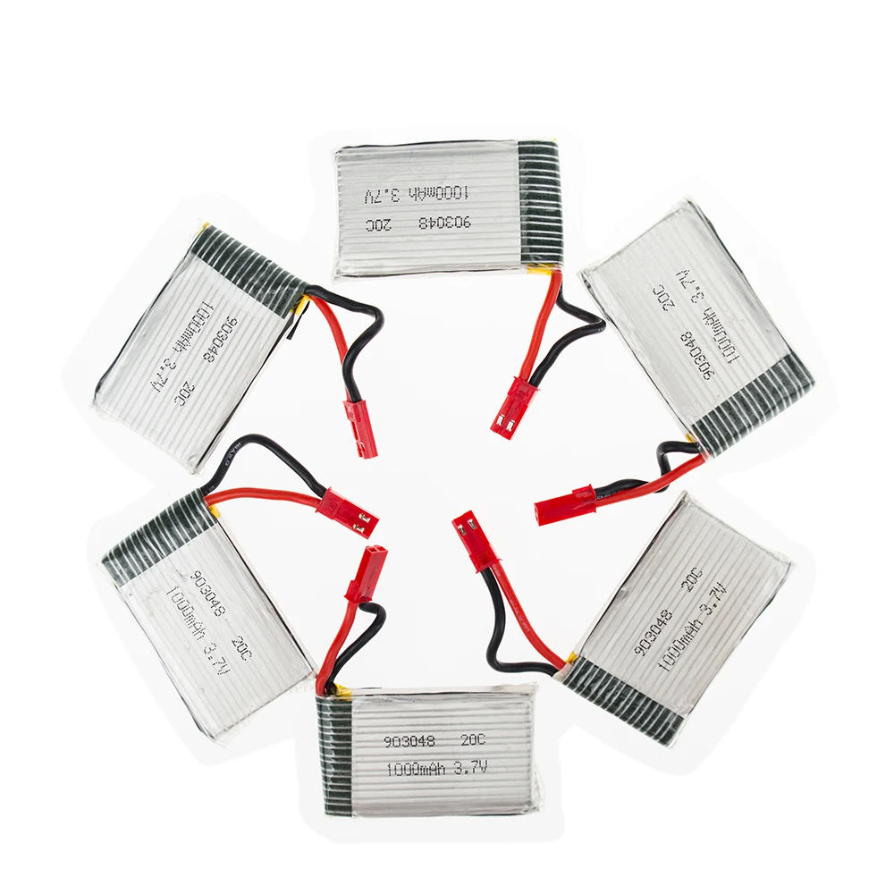 3 7 V Lipo 1000mAh 20C JST Drone 6 шт батареи с зеленым зарядным кабелем Набор для RC H11D HQ898 Quadcopter