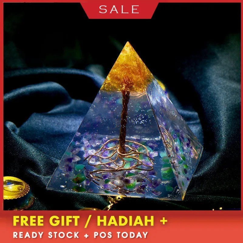 AURA REIKI Orgonite Tree Of Life Natural Mineral Crystal Change Fortune Pyramid Reiki Stone Resin Craft