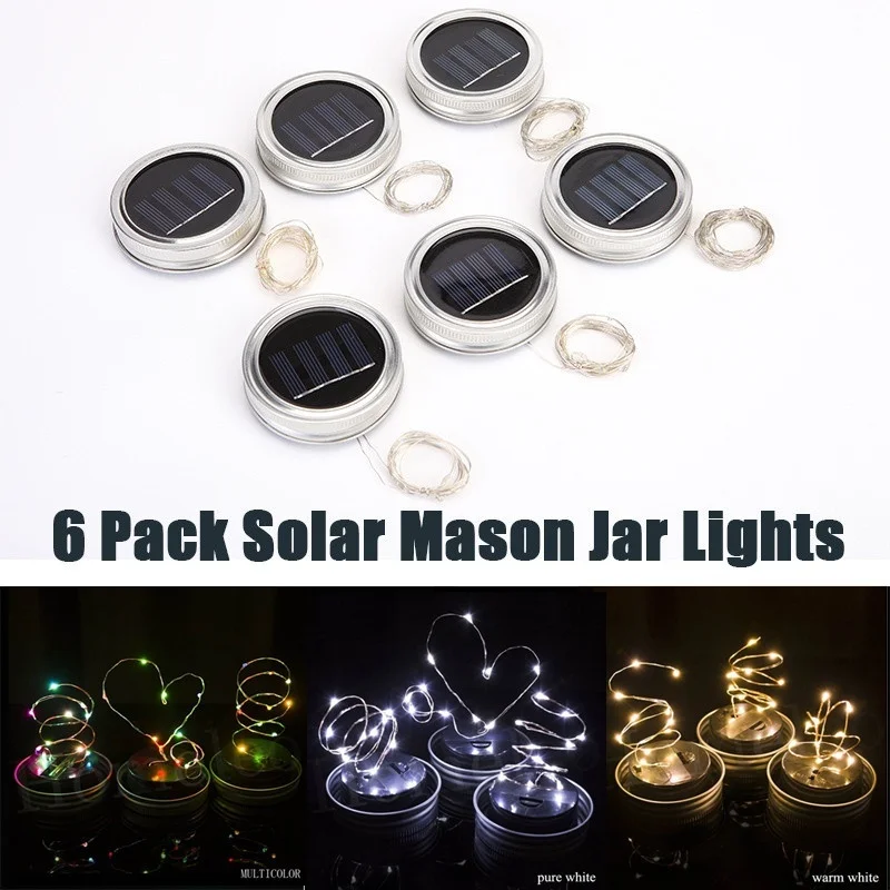 6 шт. зарядка от солнечной энергии крышки для банок вставка Led Mason светящаяся банка