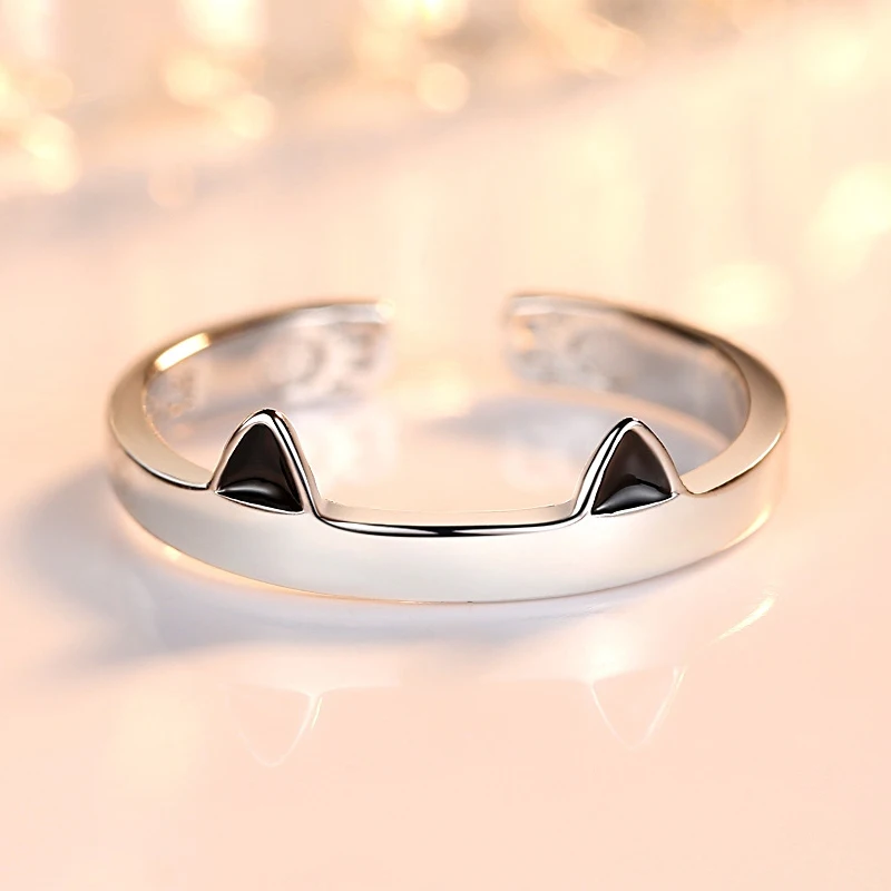 Real 925 Sterling Silver Female Adjustable Cat Ears Paws Finger Rings for Women Jewelry S925 JN0335 | Украшения и аксессуары