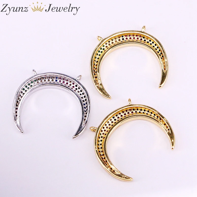 10PCS ZYZ334-7644 double horn rainbow cz pendant women gift crescent moon necklace | Украшения и аксессуары