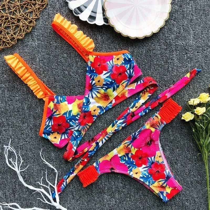 Seazea сексуальные сплошные бикини набор женский купальный костюм с рюшами