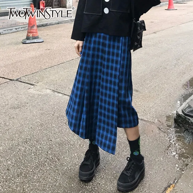 TWOTWINSTYLE клетчатая юбка Женская Асимметричная пэчворк с высокой талией молния