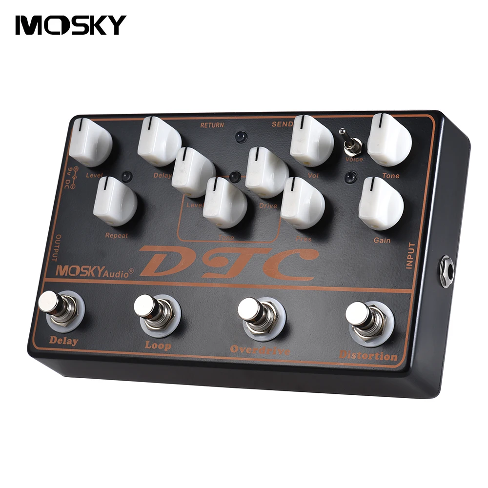 

MOSKY DTC 4-в-1 педаль эффектов для электрогитары искажения + Overdrive + петли + задержки гитарные педали Аксессуары для гитары