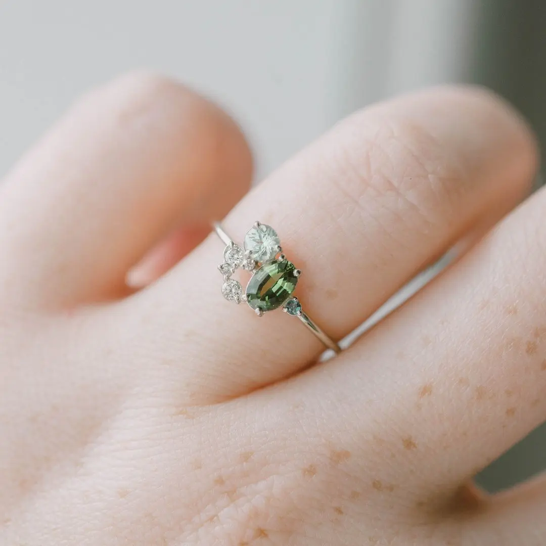Новое кольцо с 7 звездами прерий зеленого цвета Женское Обручальное 14 K хвостом