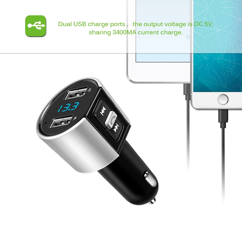 Powstro Bluetooth MP3 Player Car FM Transmitter Wireless Radio Adapter Dual USB Charger Support U Disk Music Play with Voltmeter |