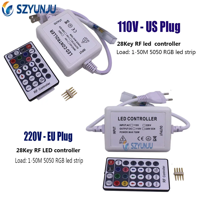 AC 110V штепсельная вилка США 220v ЕС контроллер RF RGB с 28Key LED пульт дистанционного