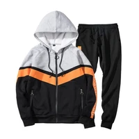2 piece mens suit hooded fashion patchwork pattern casual slim sports jogger set spring autumn sweatshirt pants clothes