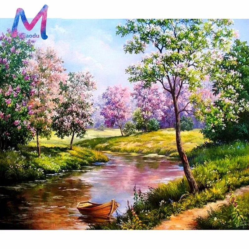 

5D DIY Diamond Painting Boat in the Water Diamond Embroidery Cross Stitch Rhinestone Mosaic Painting Full Drill Square Diamond
