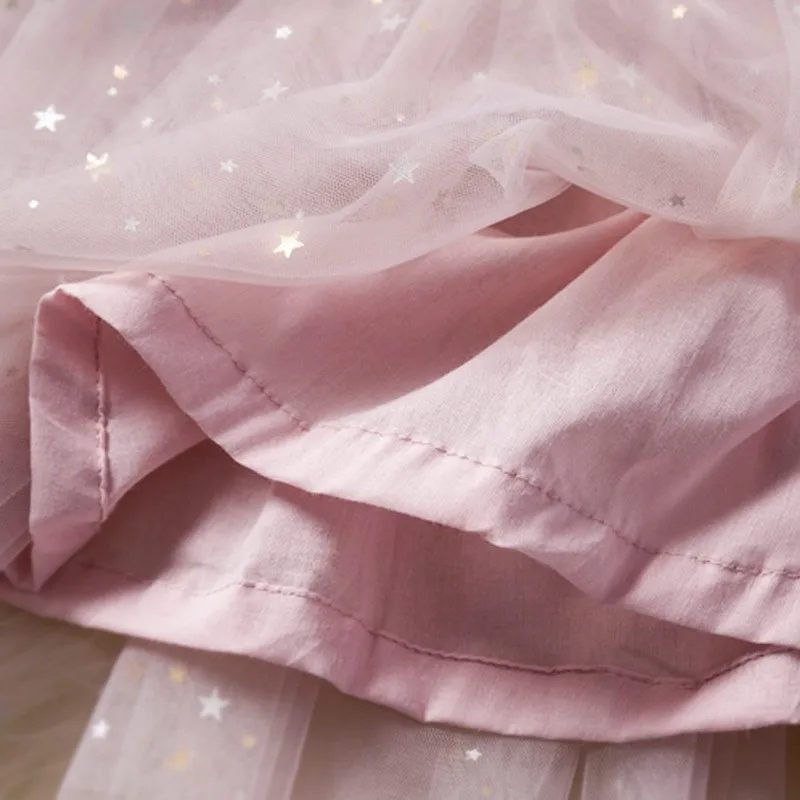 2019 New Autumn Winter Girls Children Princess Dresses Cute Spelling Five-pointed Star Gauze O-neck Long Sleeve Dress | Детская одежда