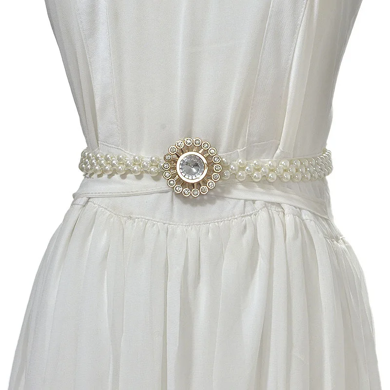 Мода стрейч женский пояс женский роскошный Выпускной свадебный Эластичный Серебряный женский жемчужный пояс для платья Ceinture Femme