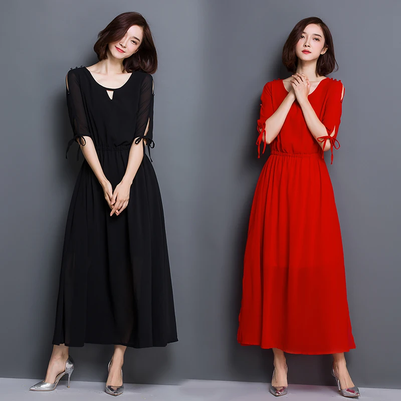 5XL шифоновое платье женское 2019 новое летнее с коротким рукавом и круглым вырезом