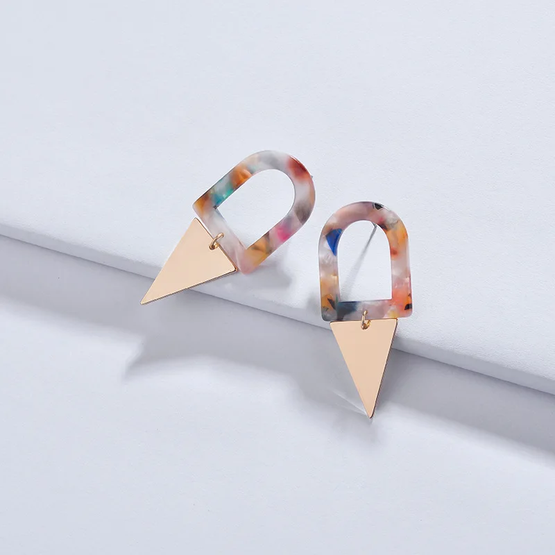 4 цвета треугольная Подкова Leopard Печать акрил ацетат массивные серьги модные