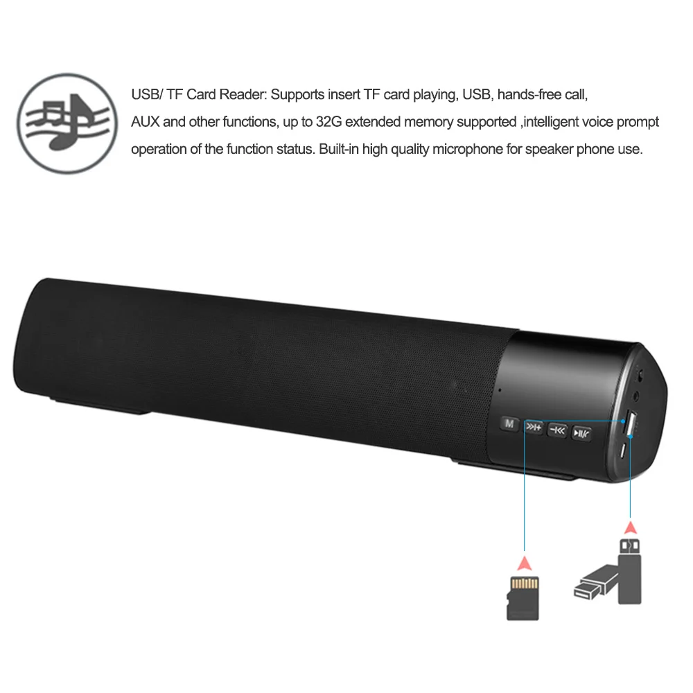 Docooler беспроводной динамик стерео музыкальный плеер Soundbar 10 Вт Bluetooth FM радио TF слот