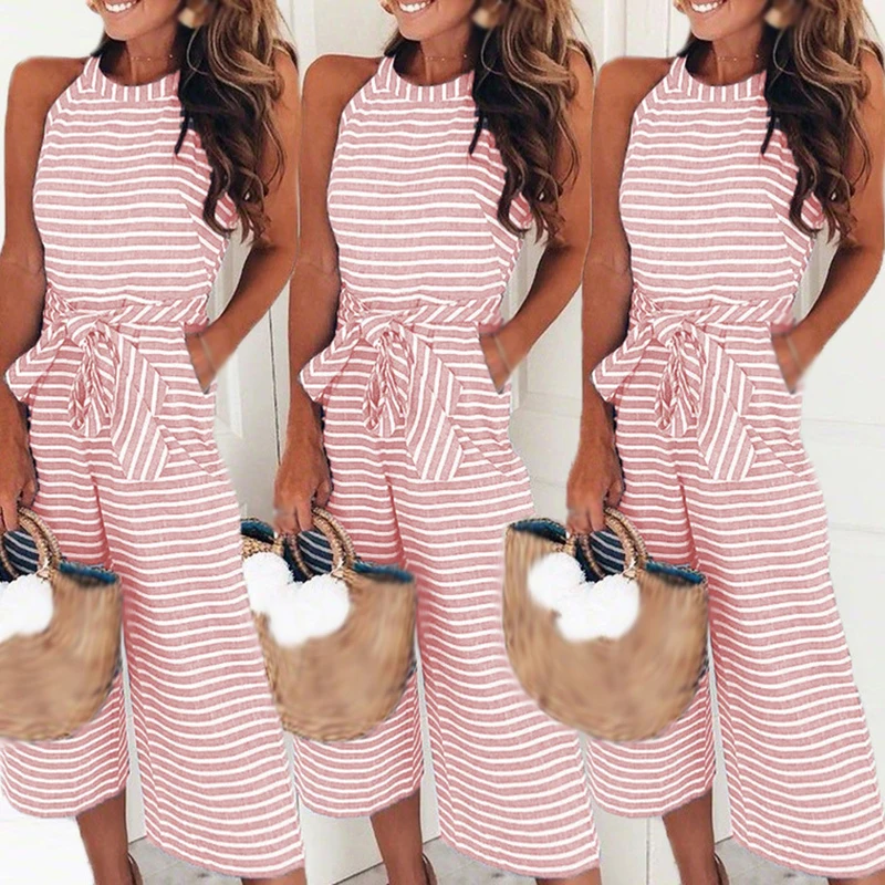 Женский s сексуальный комбинезон без рукавов брючный костюм с бретельками летний