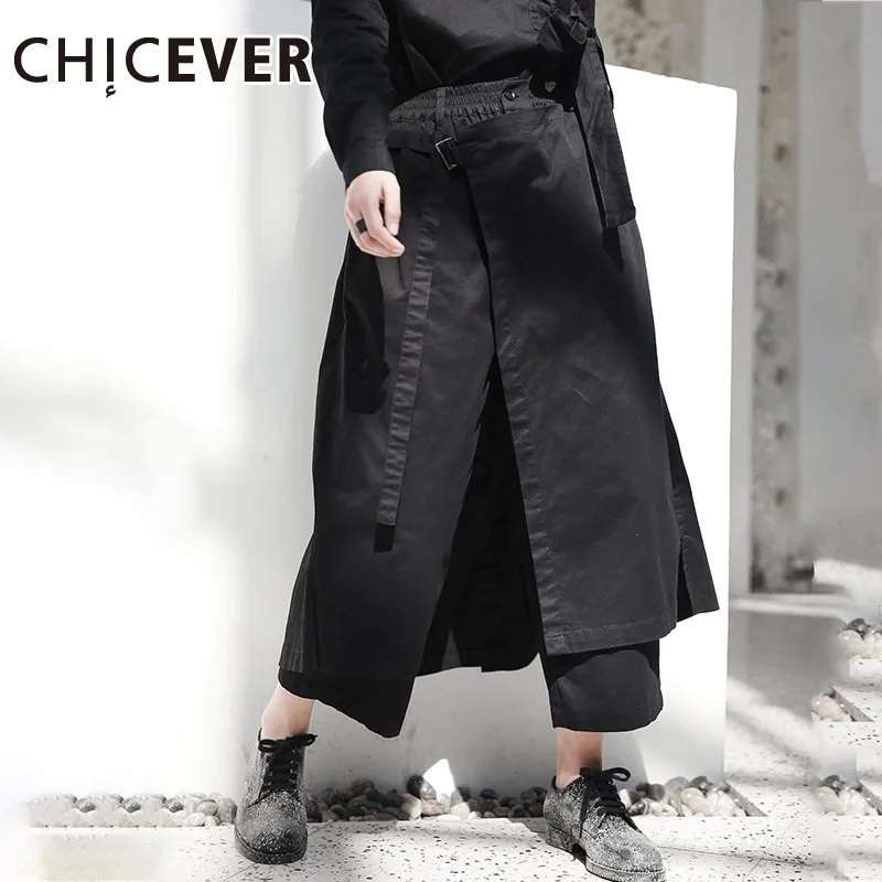 CHICEVER весенние повседневные Черные бандажные Лоскутные штаны с пуговицами