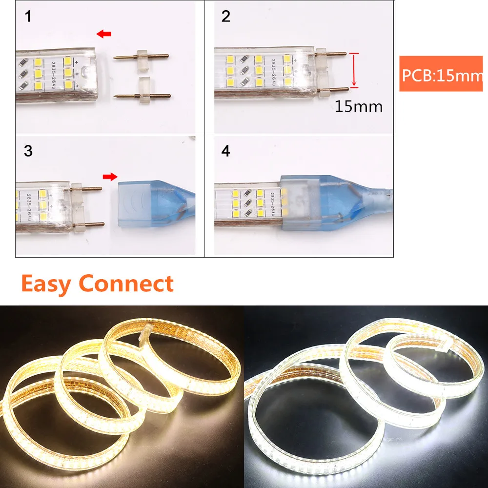 

220V 2835 LED Strip Waterproof 276LEDs/m Three Row Flexible Tape LED Light Lamp With EU UK Switch Plug Home Decoration 1m 100m
