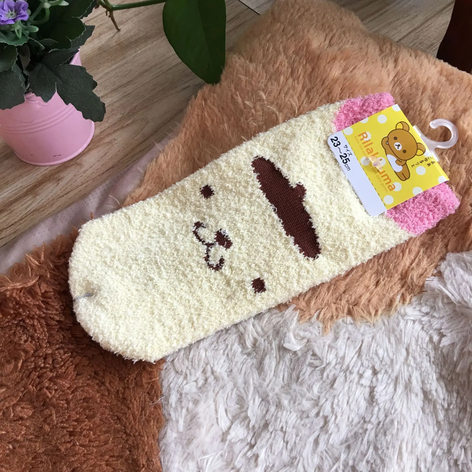 Зимние корейские женские носки забавные Coralline сохраняющие тепло ленивый медведь