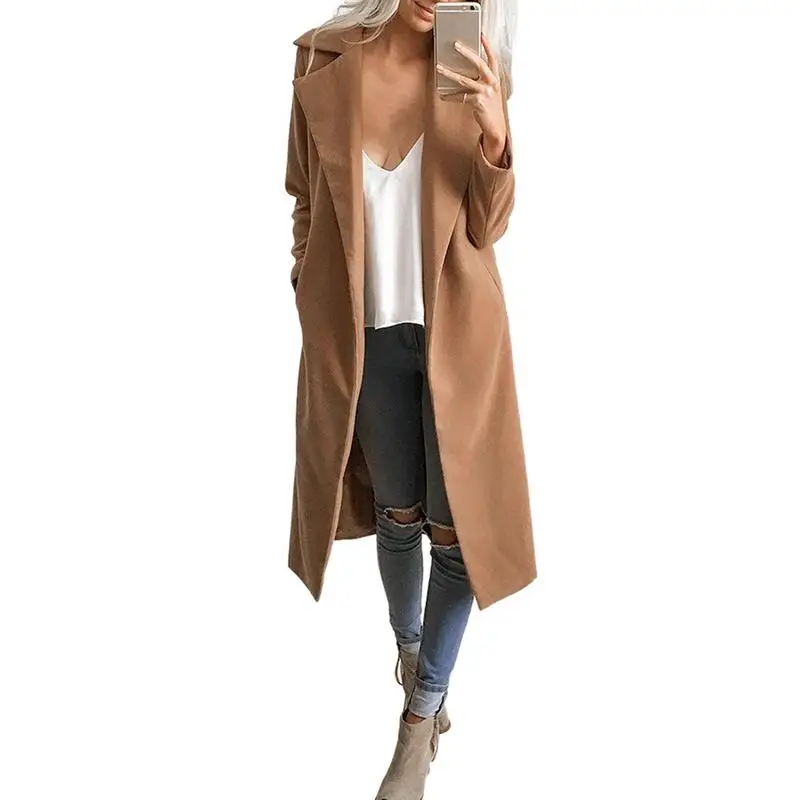 Solid Color Lapel Mid-length Wool Jacket Women Autumn and Winter Clothes | Женская одежда
