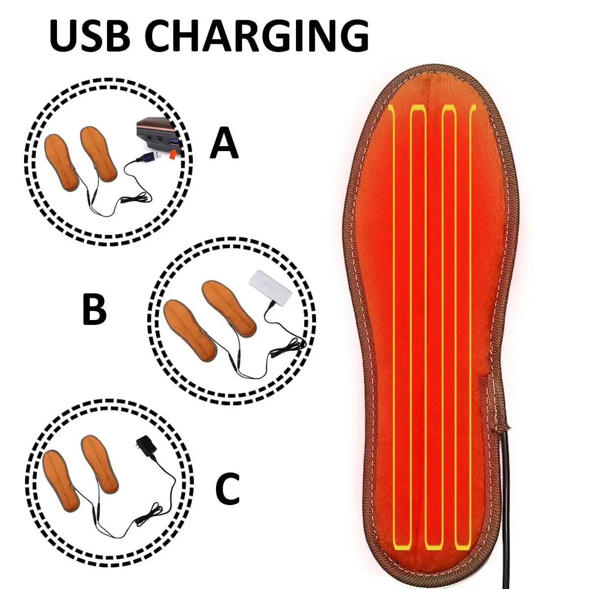 Стельки с подогревом унисекс зарядка по USB зимние теплые для обуви|Электрические