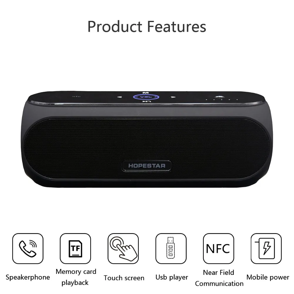 HOPESTAR H19 Nfc Bluetooth динамик пресс панель открытый супер бас Колонка сабвуфер большой