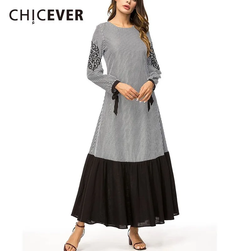 

Женское клетчатое платье CHICEVER, весеннее платье с длинным рукавом и круглым вырезом, с вышивкой, большие размеры