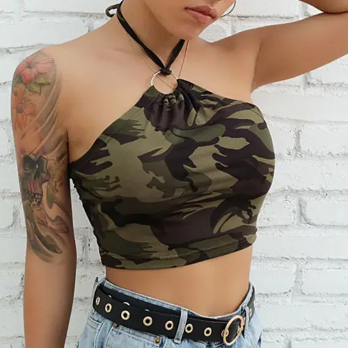 Women's Sleeveless Summer Bustier Crop Top Vest Casual Tank Tops Blouse T-Shirt Halter Fashion Camouflage | Женская одежда