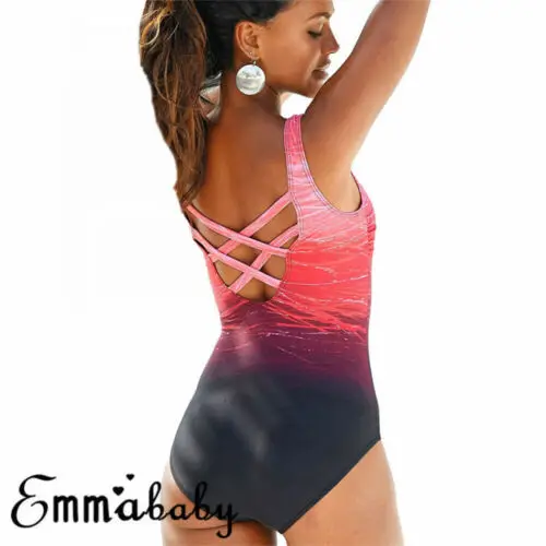 Hirigin 2019 New Women Swimwear One Piece Swimsuit Swimming Costume Padded Monokini Push Up Bra Bikini Gradient Color | Спорт и