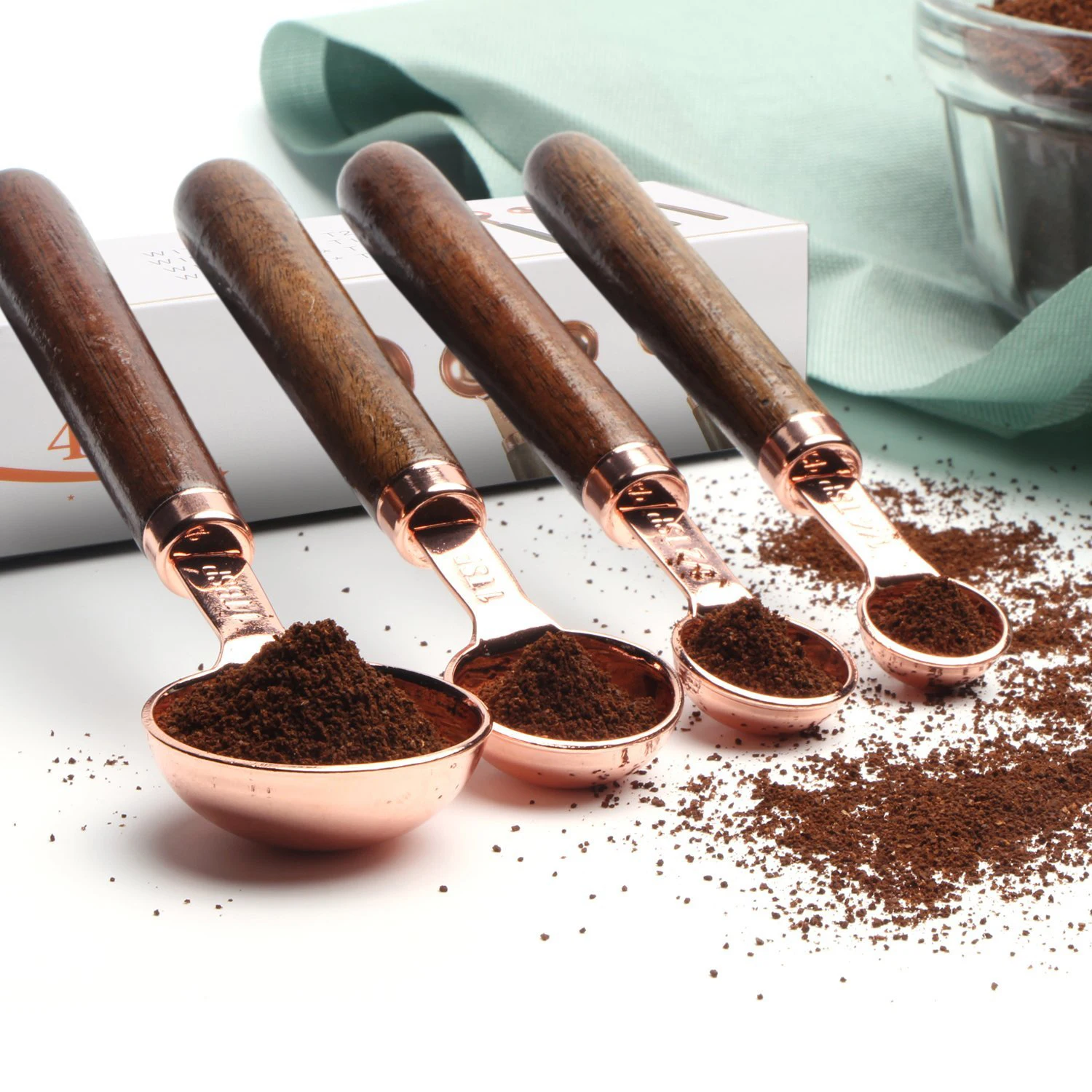 Розовое золото из нержавеющей стали мерные ложки набор 4 штук Кофе Совок с