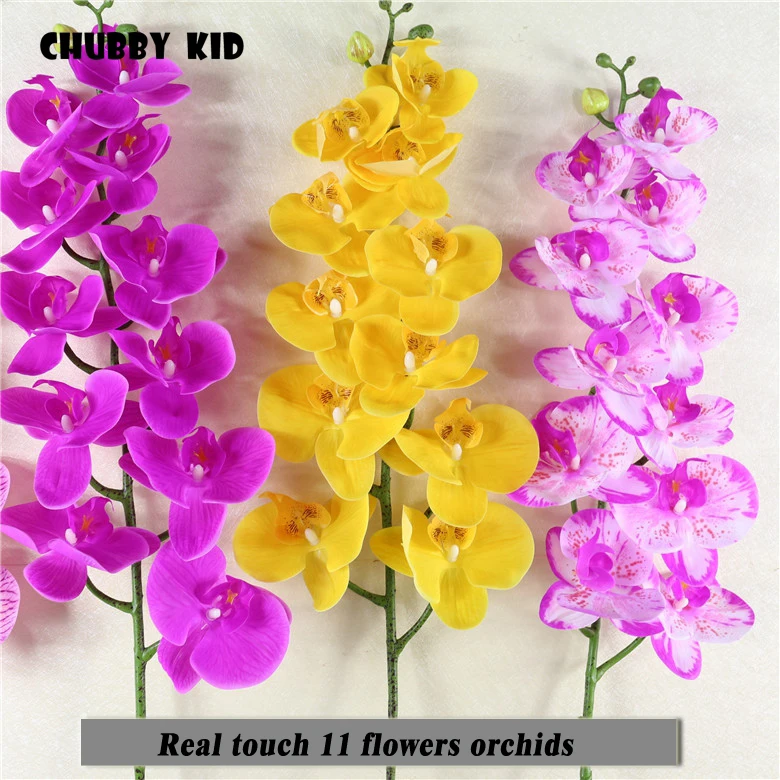 Koop Hi-Q Real Touch 11 Heads Kunstmatige Vlinder Orchideeën Groothandel Grote 110Cm Vilt Bloemen Bruiloft Decoratieve Phalaenopsis 12 Stuks