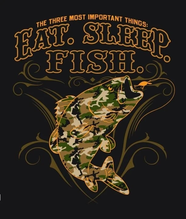 EAT SLEEP FISH CAMOUFLAGED BLACK TEE SHIRT SIZE XXL men women adult T317 fishing | Мужская одежда