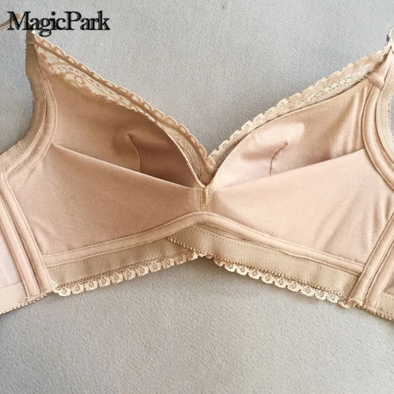 Women Bralette Lace Sexy Deep V Inner Cotton Soft 100/44BC Exports Healthy Wireless Ladies Wire Free Woman Push Up Brassiere | Женская