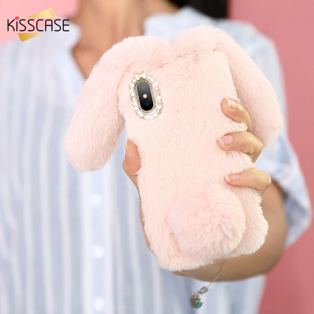 KISSCASE милый пушистый чехол с кроличьими волосами для iPhone 5 S SE 6s 6 8 7 Plus X Xr XS Max