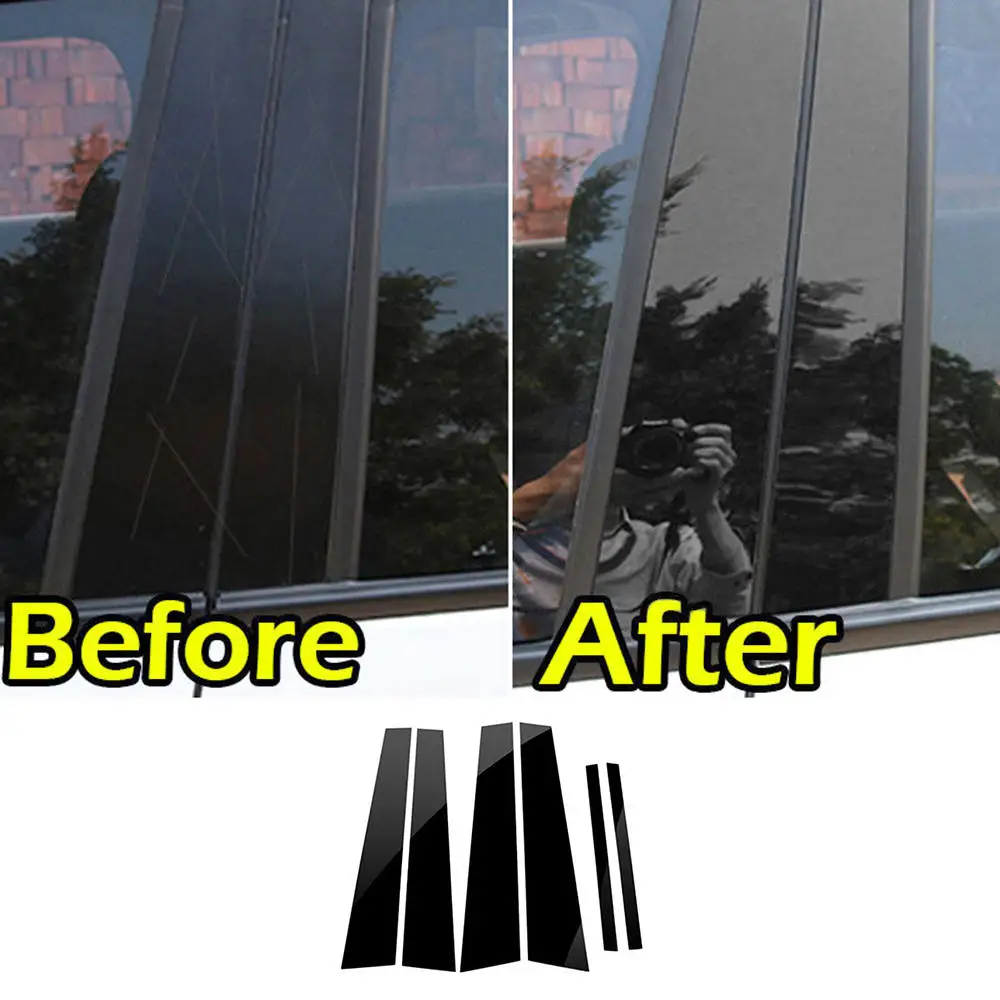 

6Pcs Glossy Black Car BC Window Pillar Anti Scratch Mirror Surface Sticker PC Post Cover For Honda Accord 2008-2013