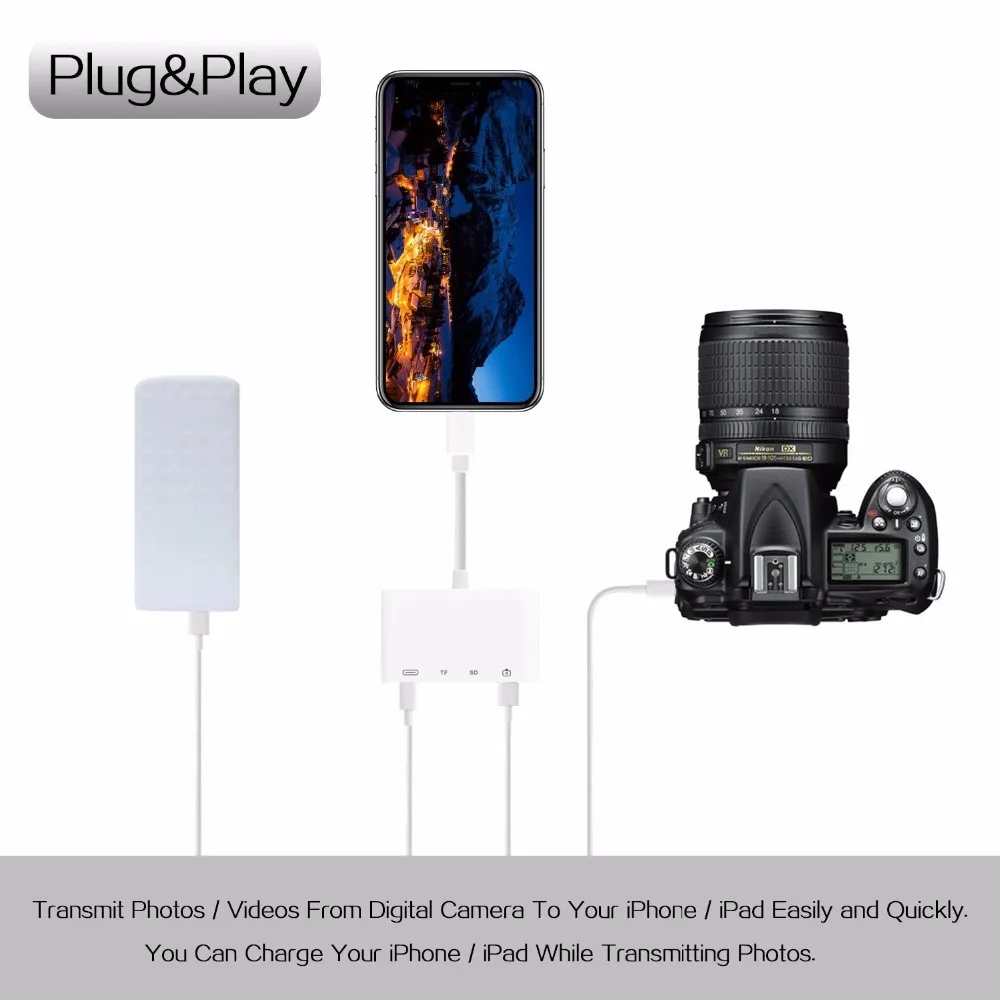 Кард ридер Lightning 4 в 1 SD/tf камера соединительные комплекты для USB считыватель OTG