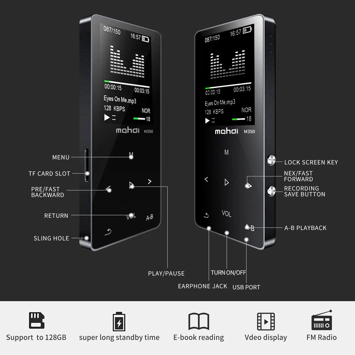 MP3 Music Player 8GB Portable Audio with Photo Viewer Build-in Speaker Headphone(Expandable Up to 128GB) | Электроника