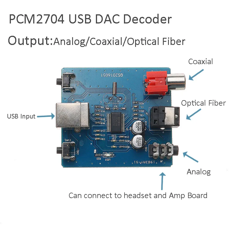 LEORY 1 шт. 3 5 мм PCM2704 аудио hi fi модуль DAC USB в S/PDIF звуковая карта декодер плата