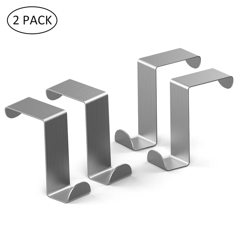 

2 Pairs/Set Stainless Steel Door Hooks Rack Hanger Organizer Hanging Hook for Clothes Towels Office Kitchen Bedroom Bathroom